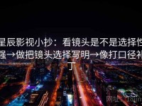 星辰影视小抄：看镜头是不是选择性强→做把镜头选择写明→像打口径补丁